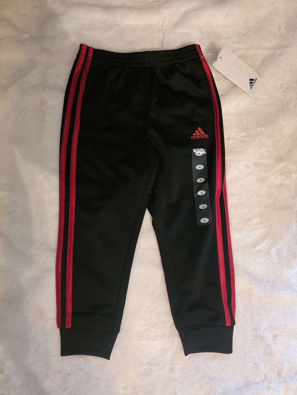 NWT adidas Boys 3-Stripe Tricot Jogger Pants Black Red Size 4